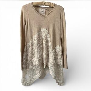 Angel of the North Anthropologie Cotton Blend Lace Trim Sweater Small Fairycore